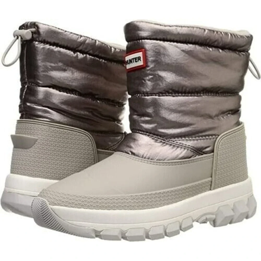 New HUNTER Insulated‎ Metallic Short Snow Boots Winter Boot Silver Grey Size 5